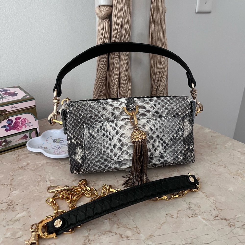 Authentic Python Black And Gray Handbag - image 1